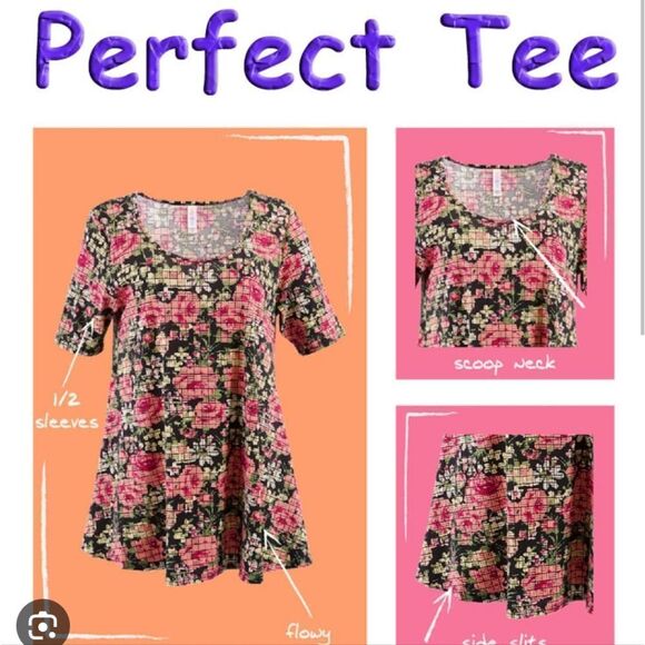 LuLaRoe Perfect Tee Small Black Printed Swing Knit Top Half-Sleeve Stretch - Picture 3 of 13